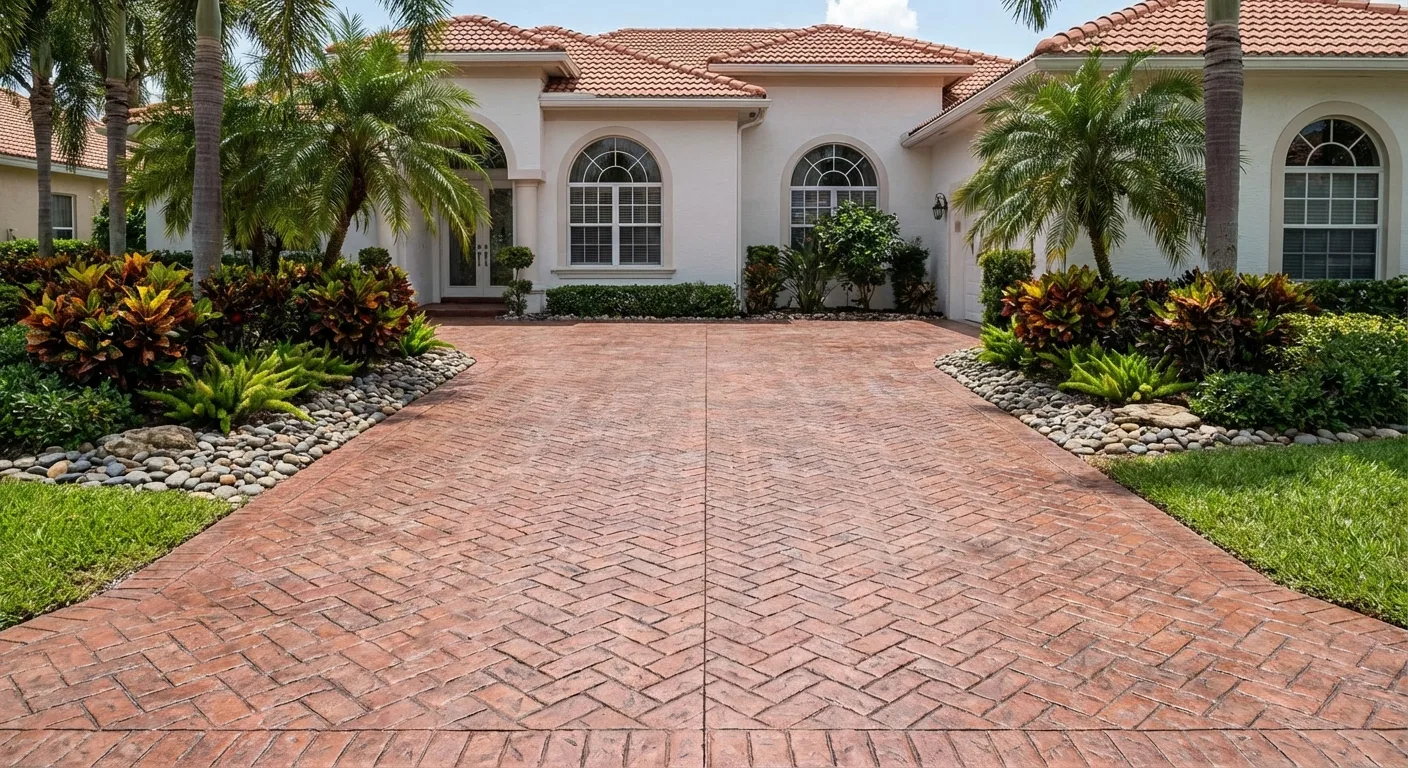 stamped concrete driveway herringbone Brooksville FL