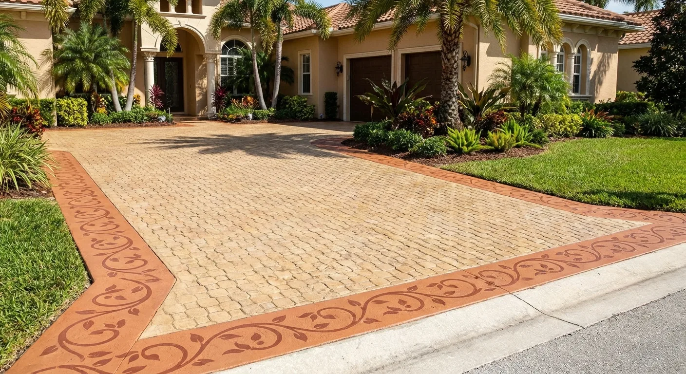 stenciled decorative concrete driveway Brooksville FL